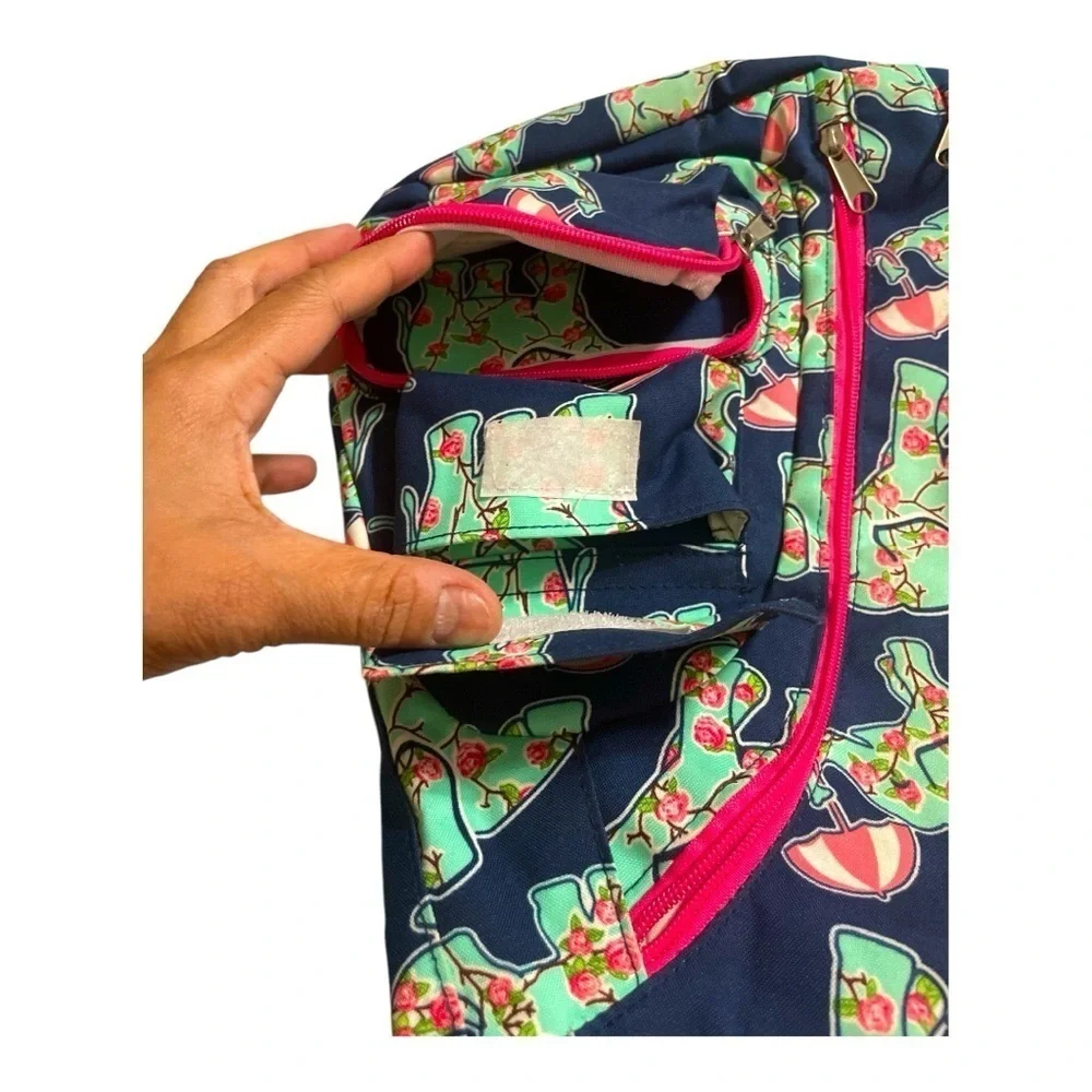 N.Gil Cute Elephant Print Sling Backpack Navy Pink Canvas Crossbody Travel Bag